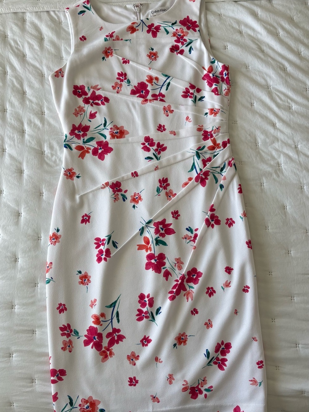Calvin Klein White Sheath Dress with Pink & Coral Floral Print